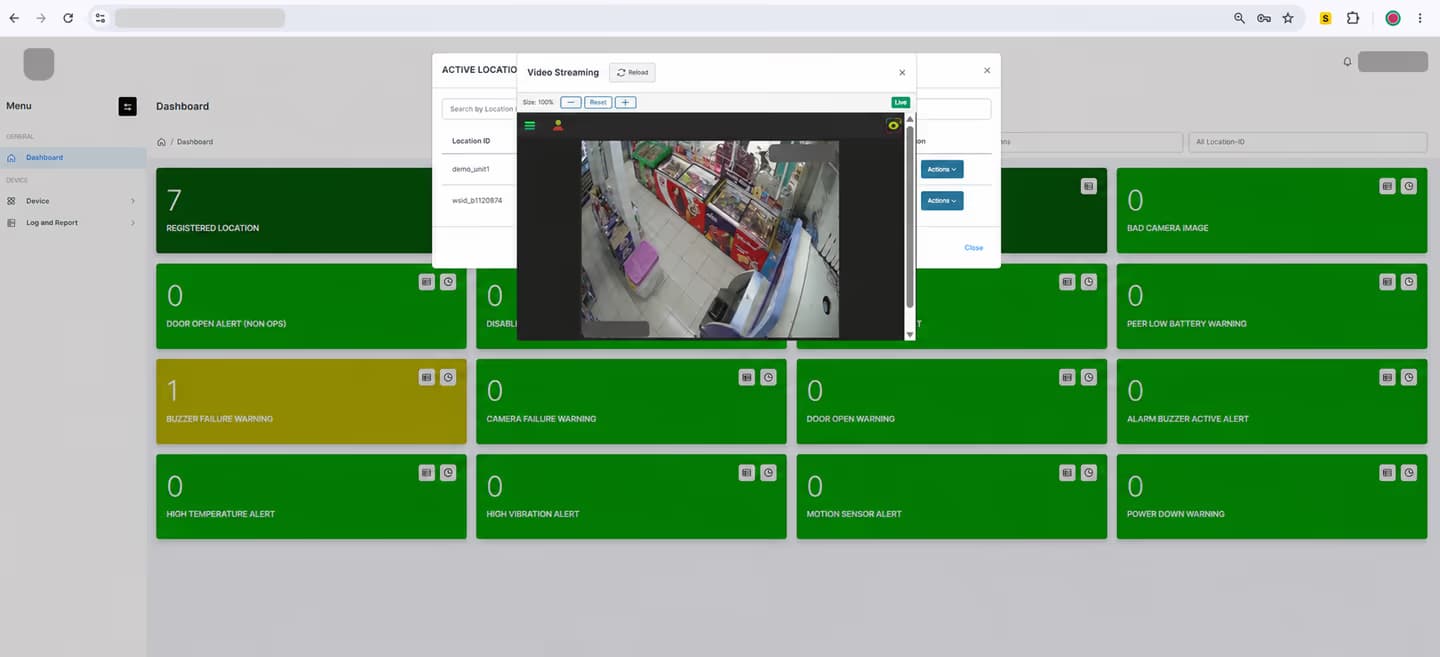 Anonymized CASS centralized alarm monitoring dashboard